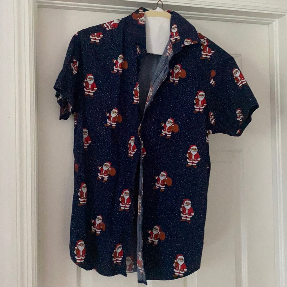 Santa short sleeve button down shirt